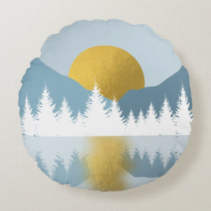 Abstrakte Landschaft Goldener Winter Sonnenunterga Rundes Kissen