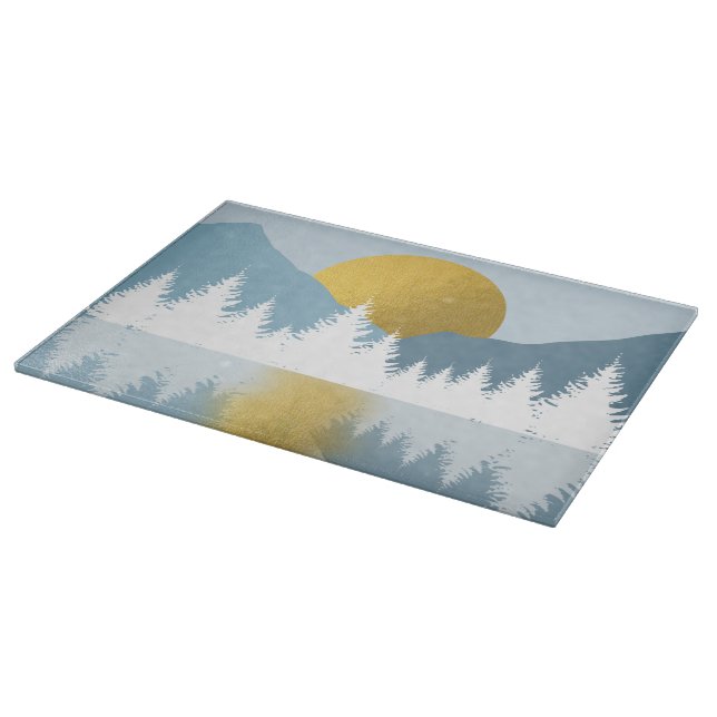 Abstrakte Landschaft Goldener Winter Sonnenunterga Schneidebrett (Ecke)