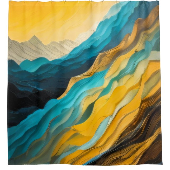 Abstrakte Landschaft in Blaugelb-braun Duschvorhang (Vorderseite)
