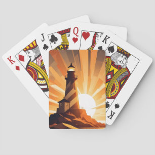 Abstrakte Landschaft Leuchtturm Seeküste Hintergru Spielkarten