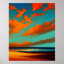 Abstrakte Landschaft mit aquamarin orangefarbenem Poster