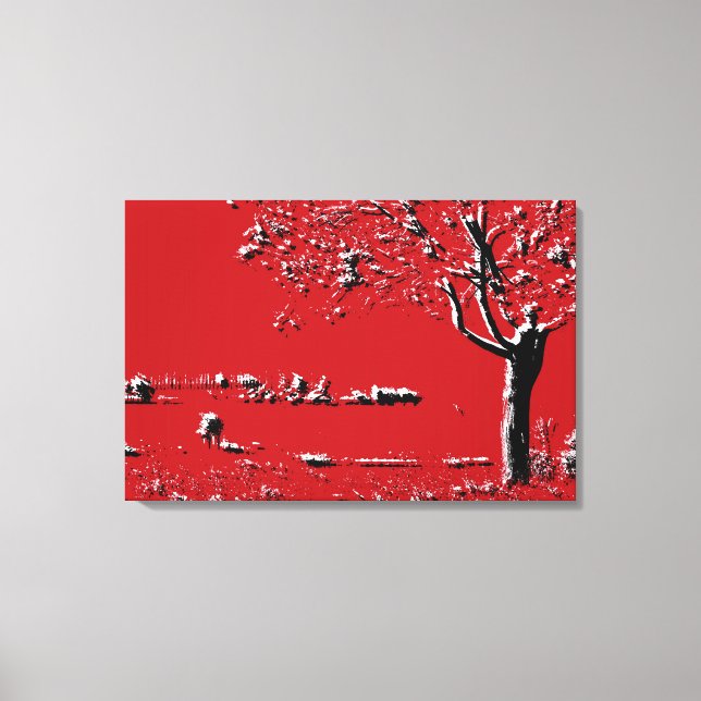Abstrakte Landschaft mit Bäumen in Rot - Leinwand (Vorderseite)