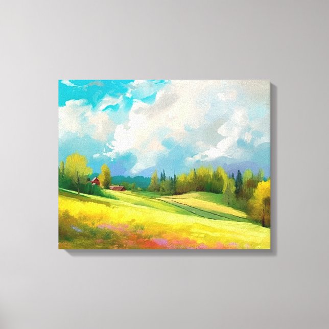 Abstrakte Landschaft mit Hügeln und Bäumen und bew Leinwanddruck (Vorderseite)