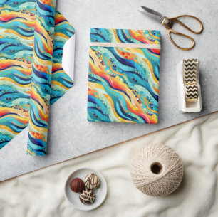 Abstrakte Landschaft mit lebhaften Wellen und spie Geschenkpapier