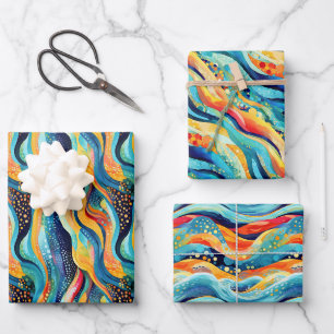 Abstrakte Landschaft mit lebhaften Wellen und spie Geschenkpapier Set