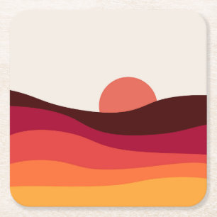 Abstrakte Landschaft mit Meer bei Sonnenuntergang Rechteckiger Pappuntersetzer