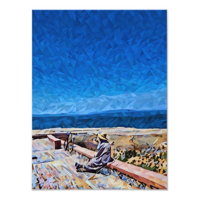 Abstrakte Landschaft mit Meerblick und Person Fotodruck (Vorne)