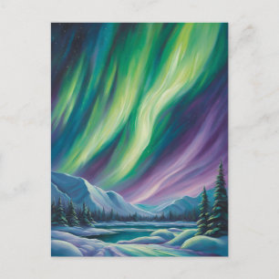 Abstrakte Landschaft mit Nordlichter Postkarte