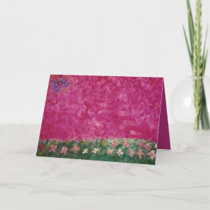 Abstrakte Landschaft mit rosa Himmel und Orchideen Dankeskarte