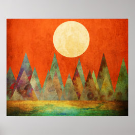 Abstrakte Landschaft Vollmond Berge Orange Sky Poster