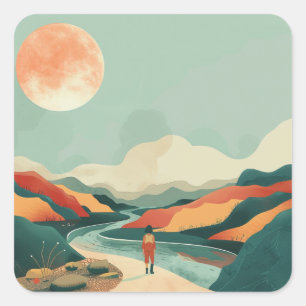 Abstrakte Landschaft von Boho (14) Quadratischer Aufkleber