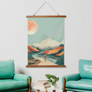 Abstrakte Landschaft von Boho (14) Wandteppich Mit Holzrahmen