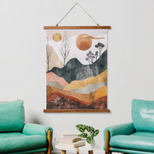 Abstrakte Landschaft von Boho (15) Wandteppich Mit Holzrahmen