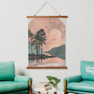 Abstrakte Landschaft von Boho (1) Wandteppich Mit Holzrahmen