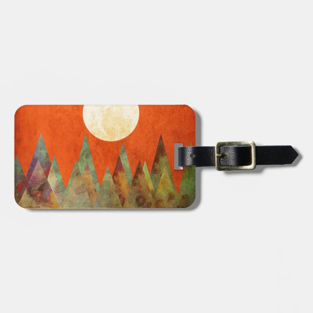 Abstrakte Landschaftsgroßer Mond, Berge, orange Gepäckanhänger (Vorderseite horizontal)
