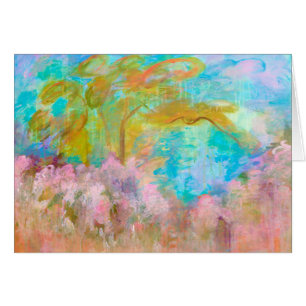 Abstrakte Landschaftskunst-Baum-Rosa-Aqua-Blumen