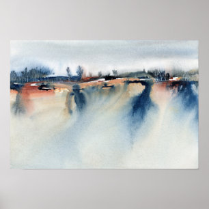 Abstrakte Landschaftsmalerei mit blauer Pfirsichat Poster