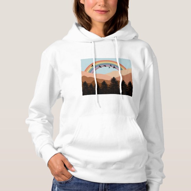 Abstrakte Landschaftswälder Bäume Regenbogen & Vög Hoodie (Vorderseite)