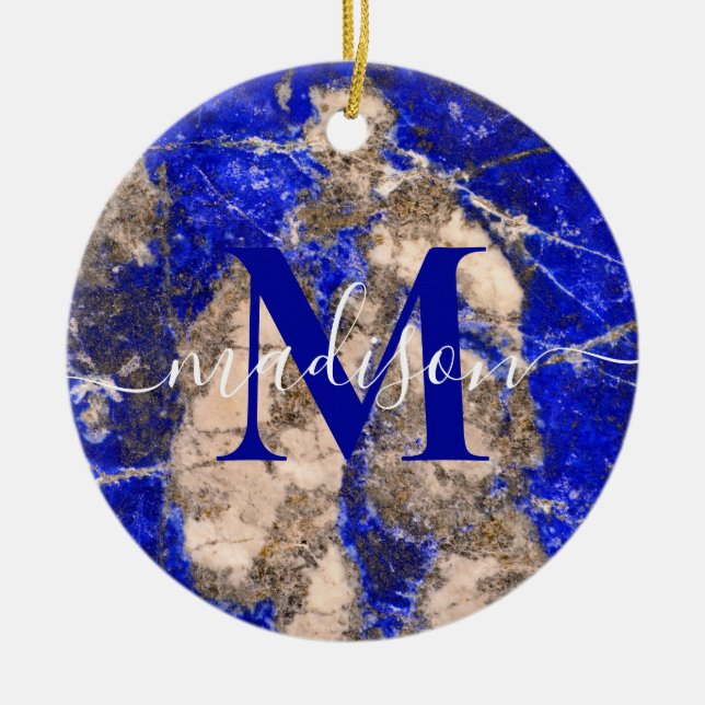 Abstrakte Lapis Lazuli Blue Granite Kalligraphie Keramik Ornament (Vorne)
