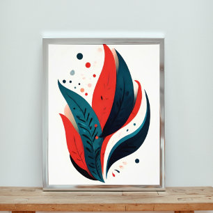 Abstrakte Leaf-Kunst in Rot und Blau Fotodruck