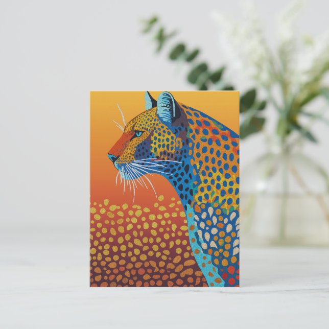 Abstrakte lebendige Leopard-Kunst Postkarte (Stehend Vorderseite)