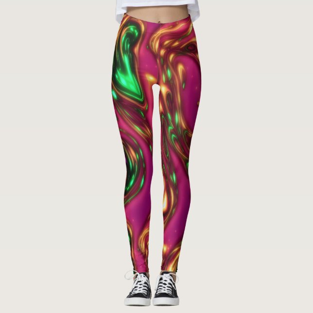 Abstrakte Leggings in rosa und grüner Neon (Vorderseite)