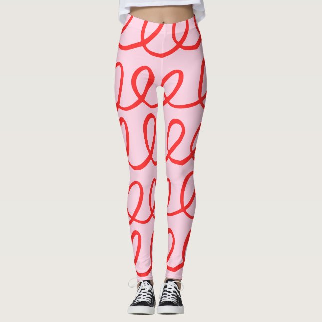 Abstrakte Leggings in Rosa und Rot (Vorderseite)