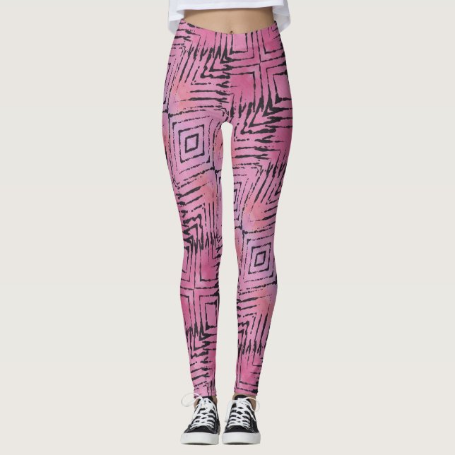 Abstrakte Leggings in Rosa und Schwarz (Vorderseite)