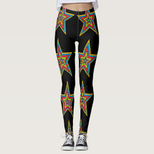 Abstrakte Leggings in Rot, Blau, Schwarz-Sterne