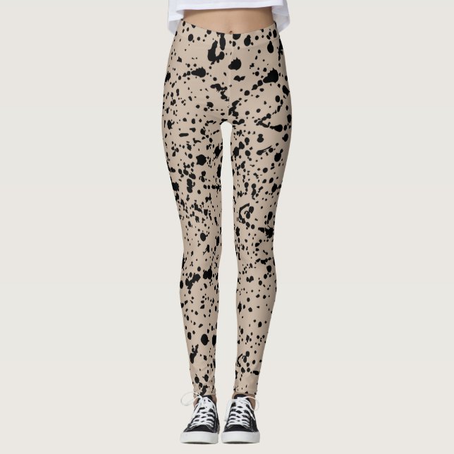 Abstrakte Leggings in Schwarz und Beige (Vorderseite)