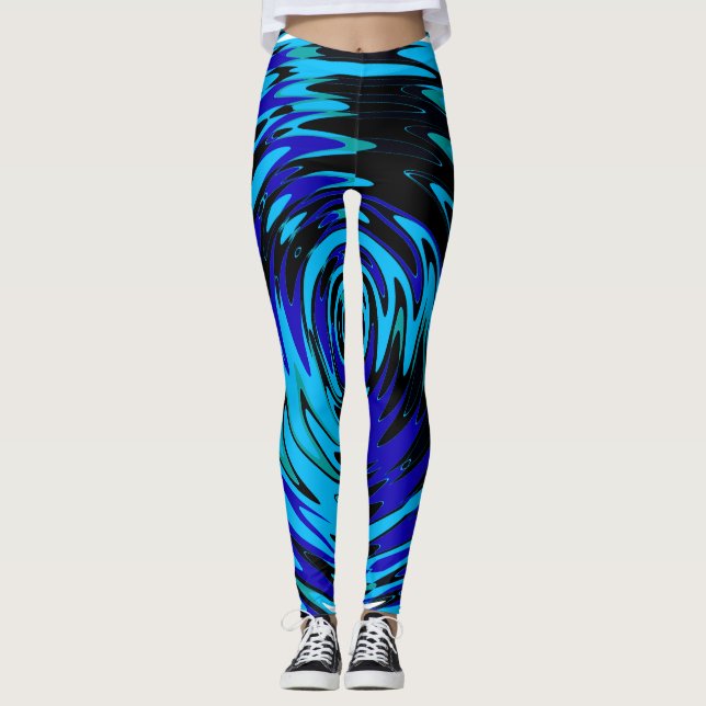 Abstrakte Leggings mit Wirbel in Blue Schwarz-weiß (Vorderseite)