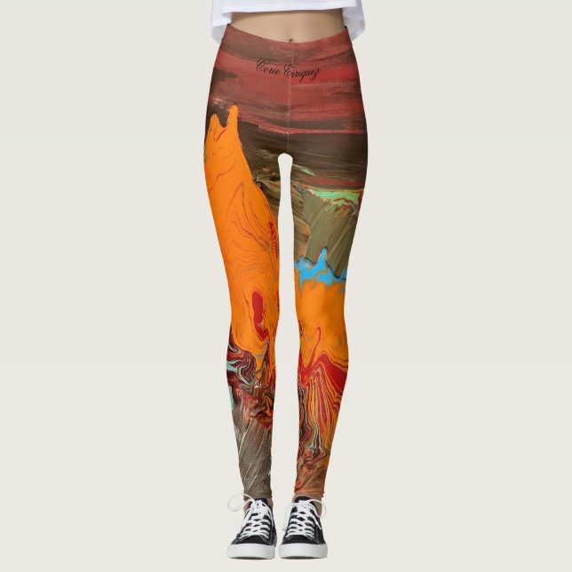 Abstrakte Leggings "Orange Burst" (Vorderseite)