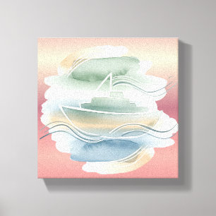 Abstrakte Leinwand - Sandy Beige, Dusty Blue & O