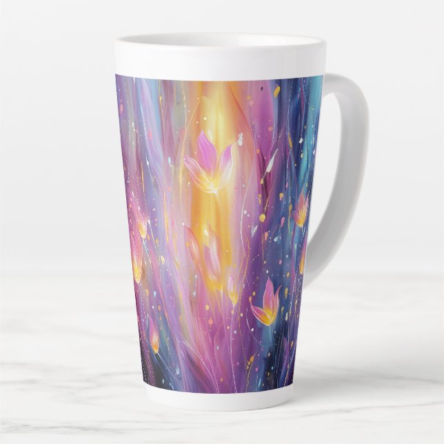 Abstrakte leuchtende Blumenexplosion Milchtasse (Rechte Ecke)