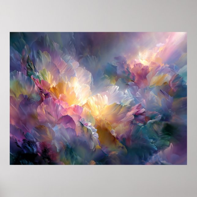 Abstrakte, leuchtende, pastellfarbene Blumenkompos Poster (Vorne)