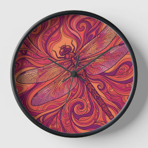 Abstrakte Libellen-Sonnenuntergang-Orange-Linienku Uhr