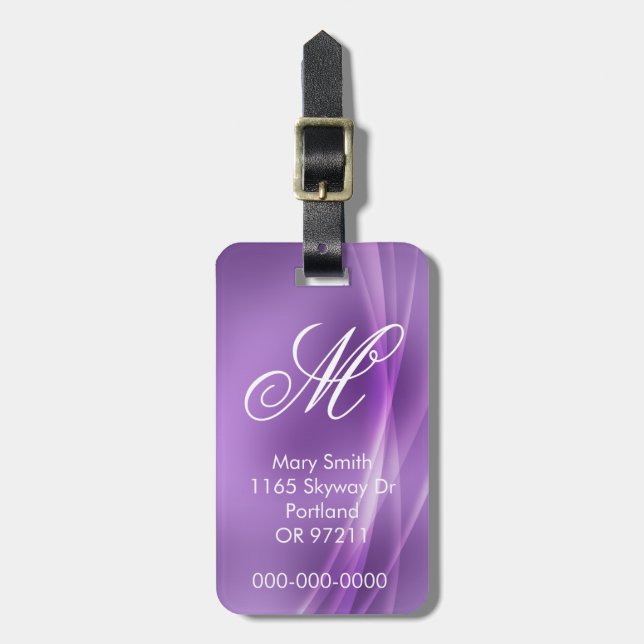 Abstrakte Licht-kundenspezifisches Monogramm lila Gepäckanhänger (Vorderseite vertikal)