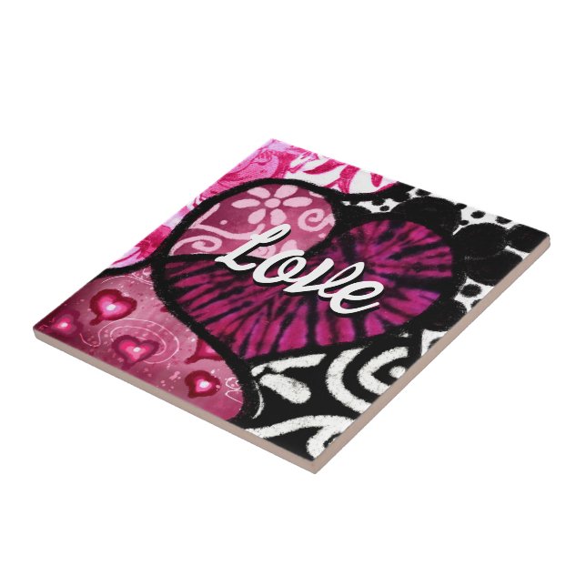 Abstrakte Liebe Herzrosa florale Polka Dosen Schwa Fliese (Seite)
