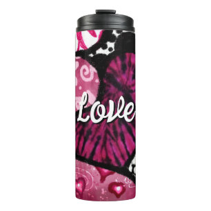 Abstrakte Liebe Herzrosa florale Polka Dosen Schwa Thermosbecher