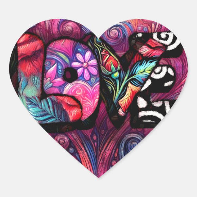 Abstrakte Liebe Word Graffiti Valentine Herz-Aufkleber (Vorderseite)