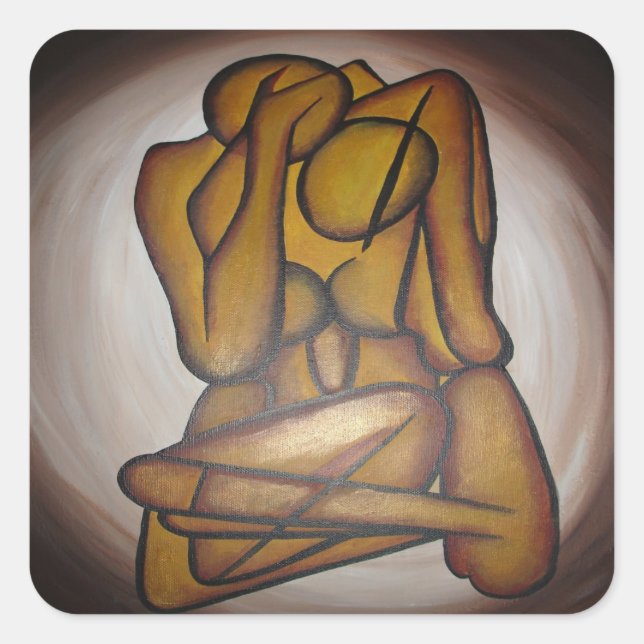 Abstrakte Liebhaber zeitgenössischer Kunst in Ocke Quadratischer Aufkleber (Vorderseite)