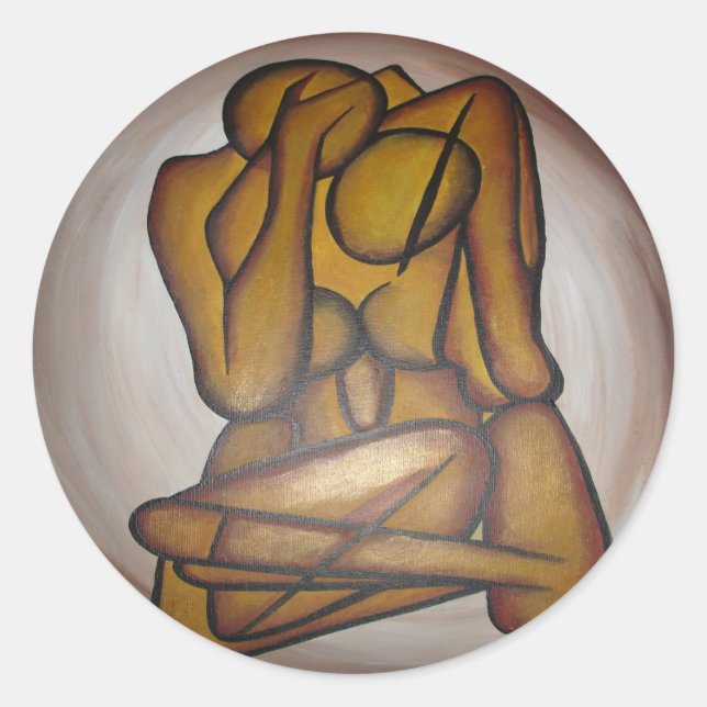 Abstrakte Liebhaber zeitgenössischer Kunst in Ocke Runder Aufkleber (Vorderseite)