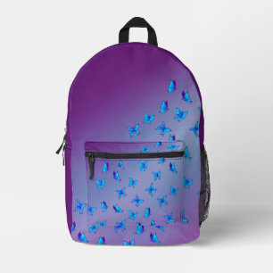 Abstrakte lila Blaue Mondbalken und Schmetterlinge Bedruckter Rucksack