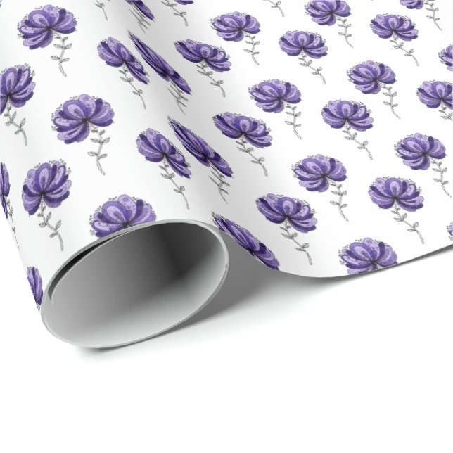 Abstrakte lila Blumen-Doodle-Kunst Geschenkpapier (Rolleneckpunkt)