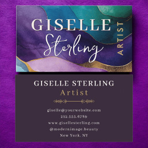 Abstrakte Lila Goldwasserfarbe Visitenkarte