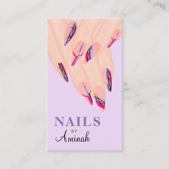 Abstrakte Lila Hände Nagelkünstler Visitenkarte (Vorderseite)