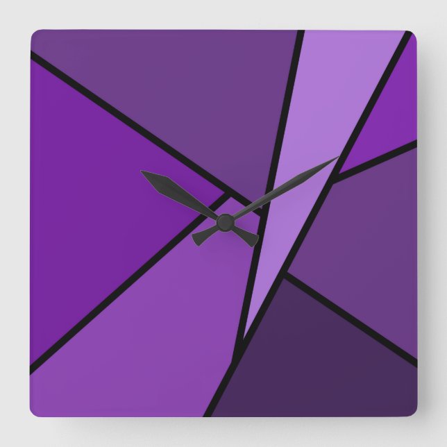 Abstrakte Lila Polygonen Quadratische Wanduhr (Vorderseite)