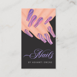 Abstrakte Lila Swirl Hands Nail Artist Business C Visitenkarte