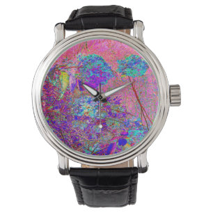 Abstrakte lila und blaue Hortensie mit Magenta Armbanduhr
