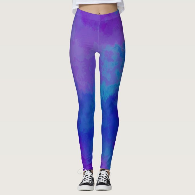 Abstrakte Lila und blaue Leggings (Vorderseite)
